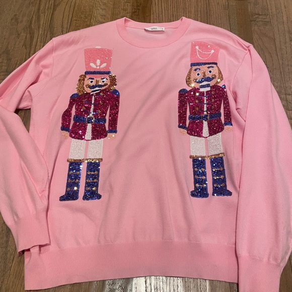 TALULAH Sweaters - TALULAH Pink Sequin Nutcracker Crewneck Sweater